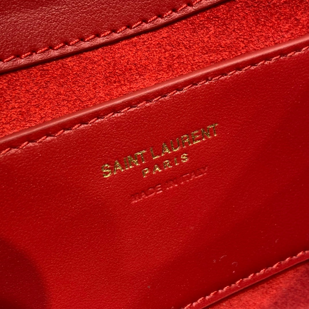 YSL Le 5 À 7 Hobo Bag In Natural Smooth Leather Red