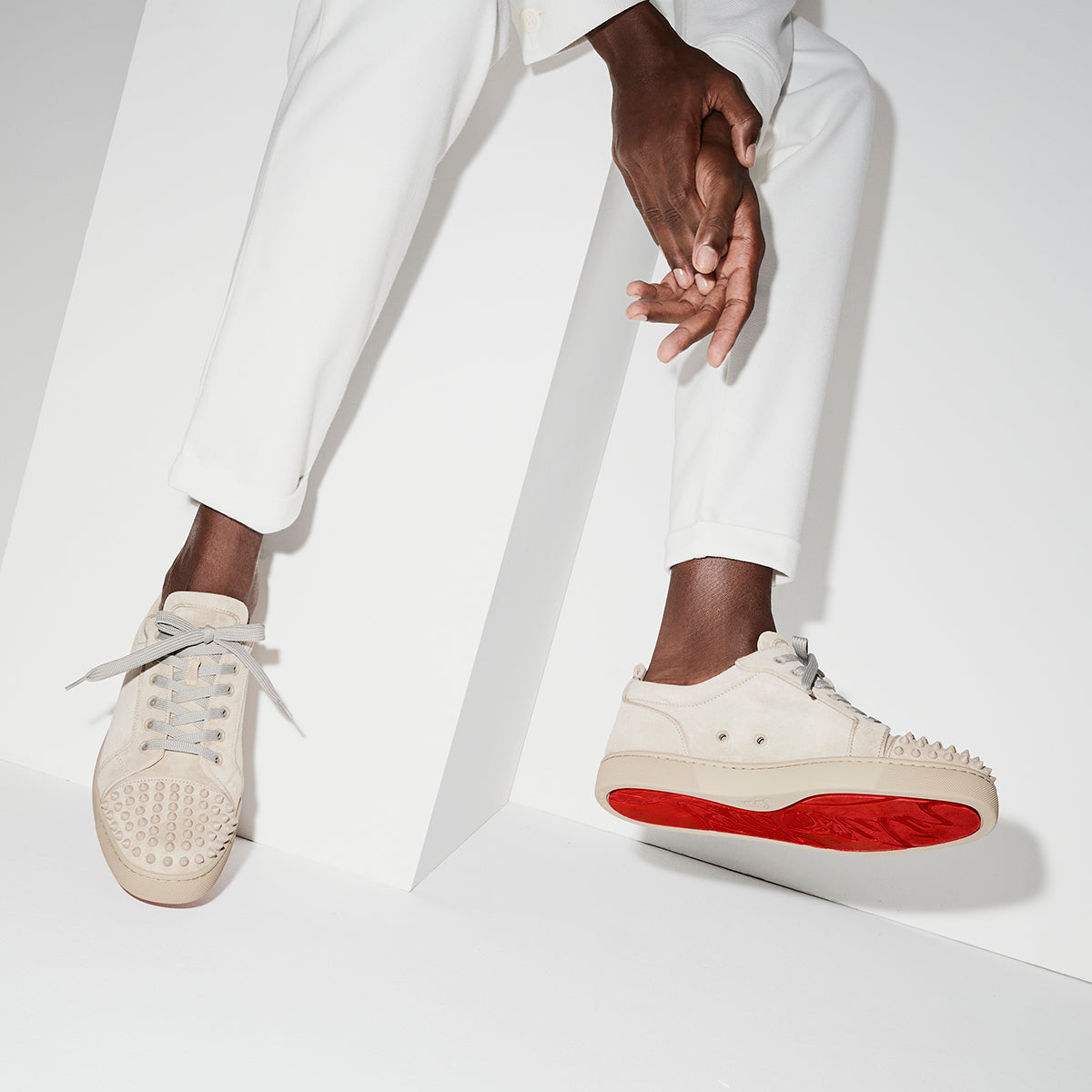 CHRISTIAN LOUBOUTIN Louis Junior Spikes Beige