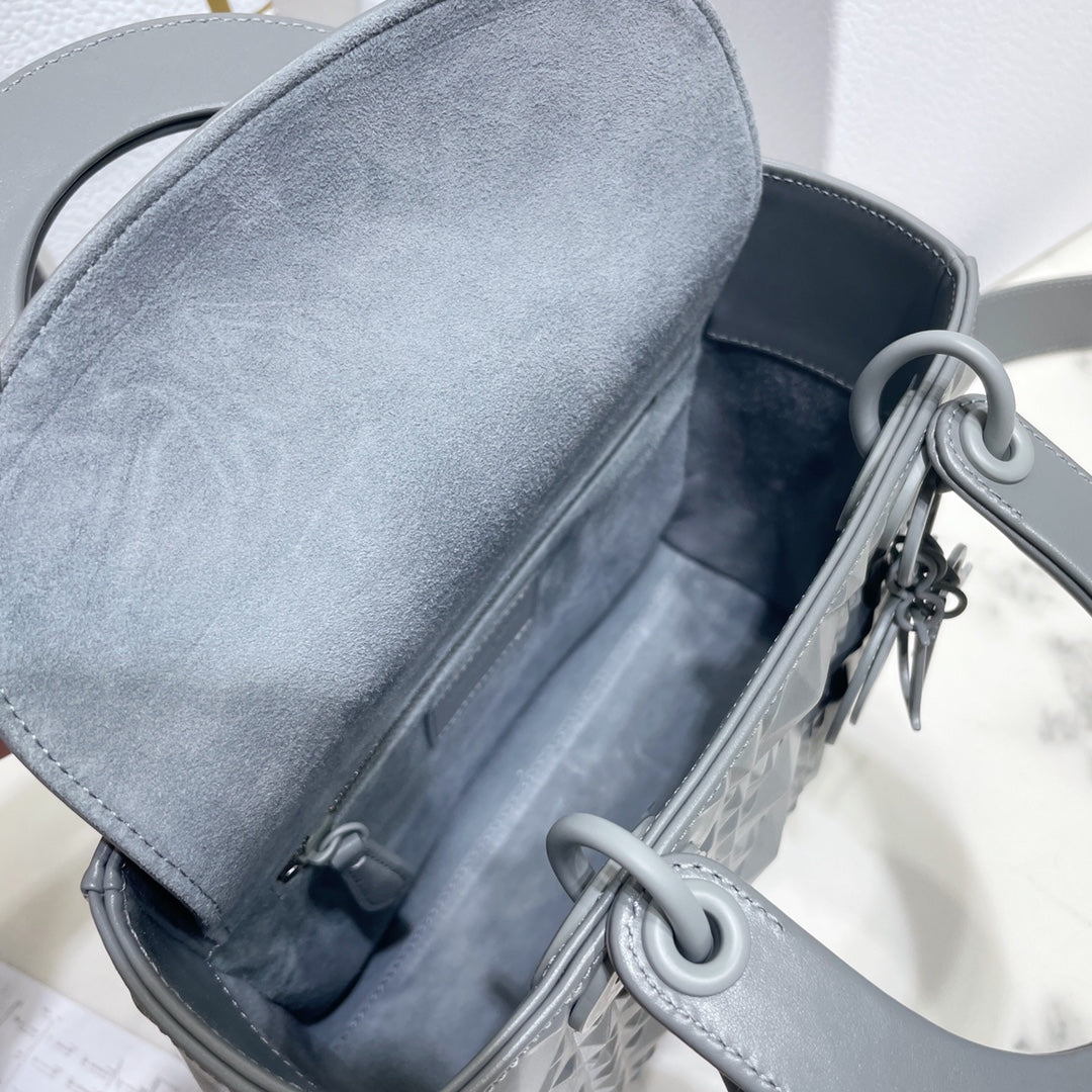 Dior Medium Lady D in Patent Cannage Calfskin Grey