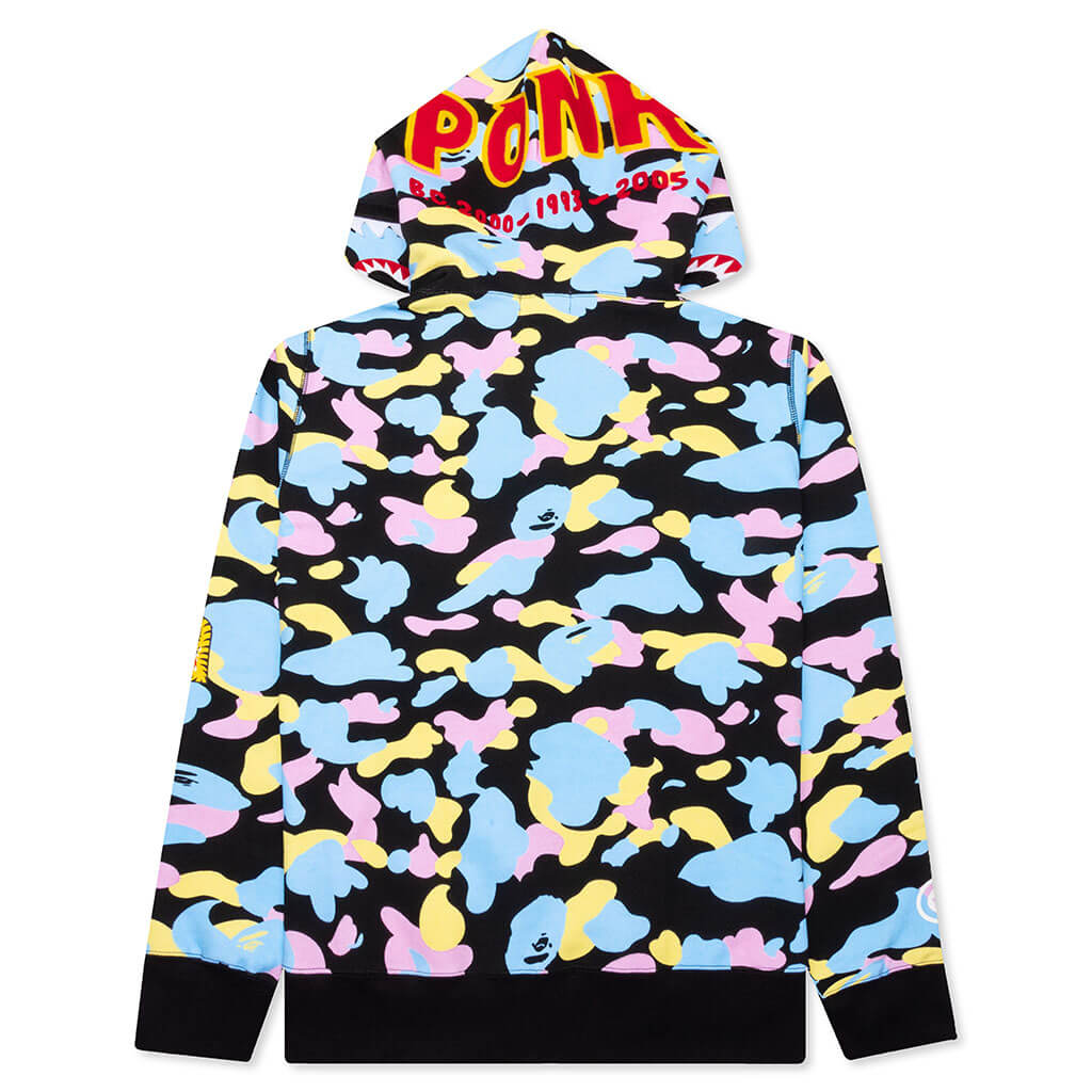 A BATHING APE NEW MULTI CAMO 2ND SHARK FULL ZIP HOODIE - BLACK