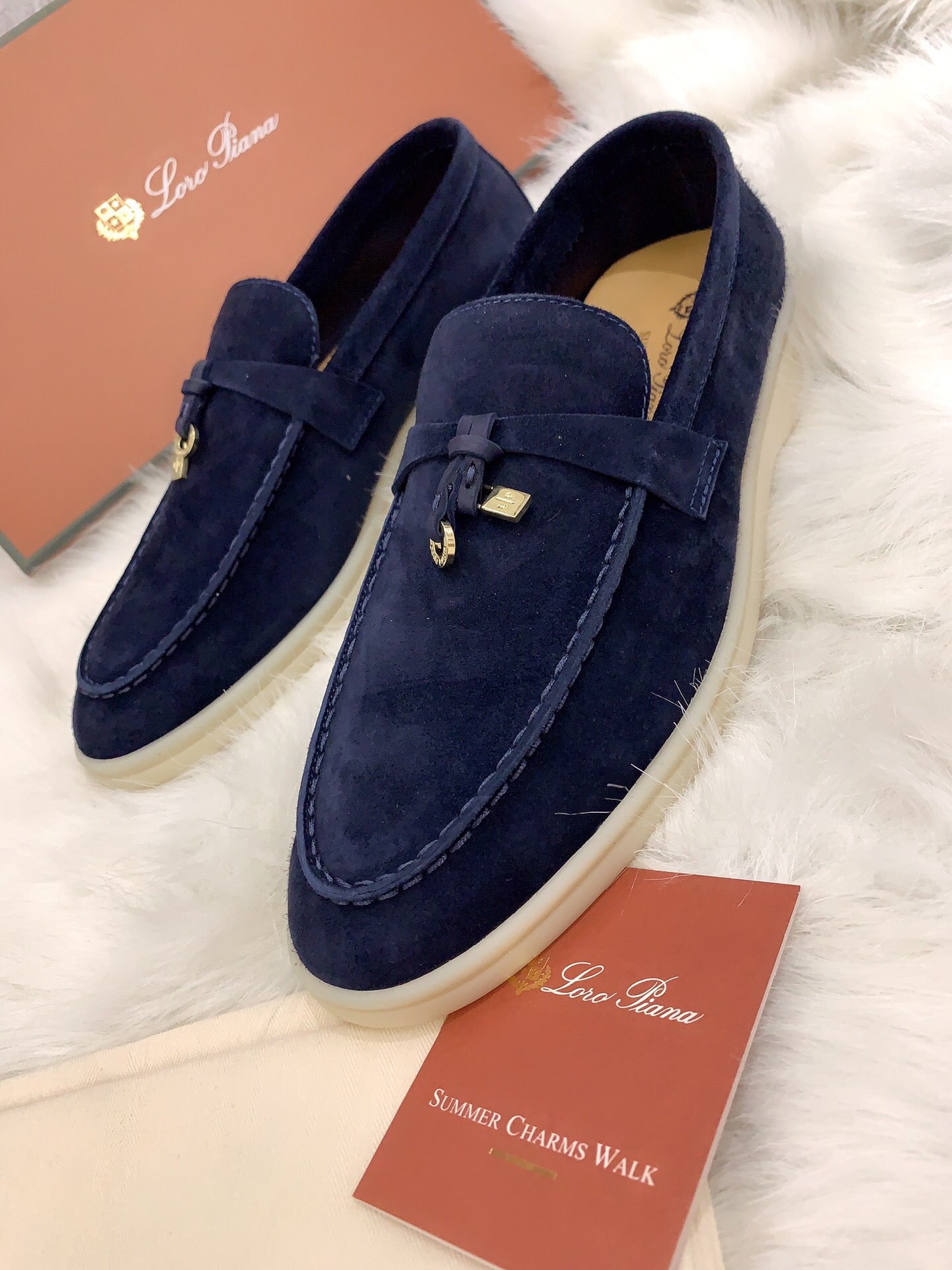 Loro Piana Summer Charms Walk Loafers Dark Navy