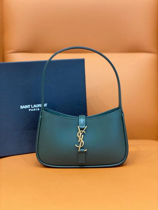 YSL Le 5 À 7 Hobo Bag In Natural Smooth Leather Green