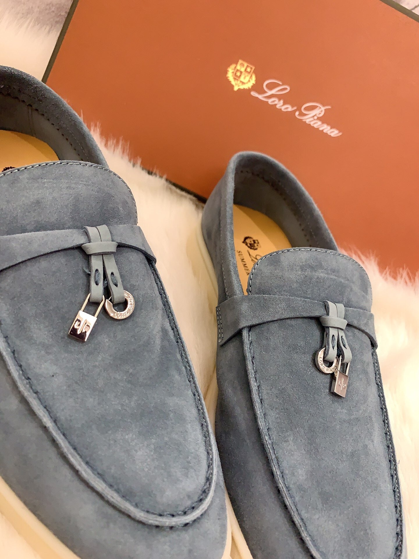 Loro Piana Summer Charms Walk Loafers in Grey