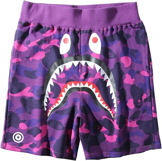 Bape Color Camo Shark Sweat Shorts Purple