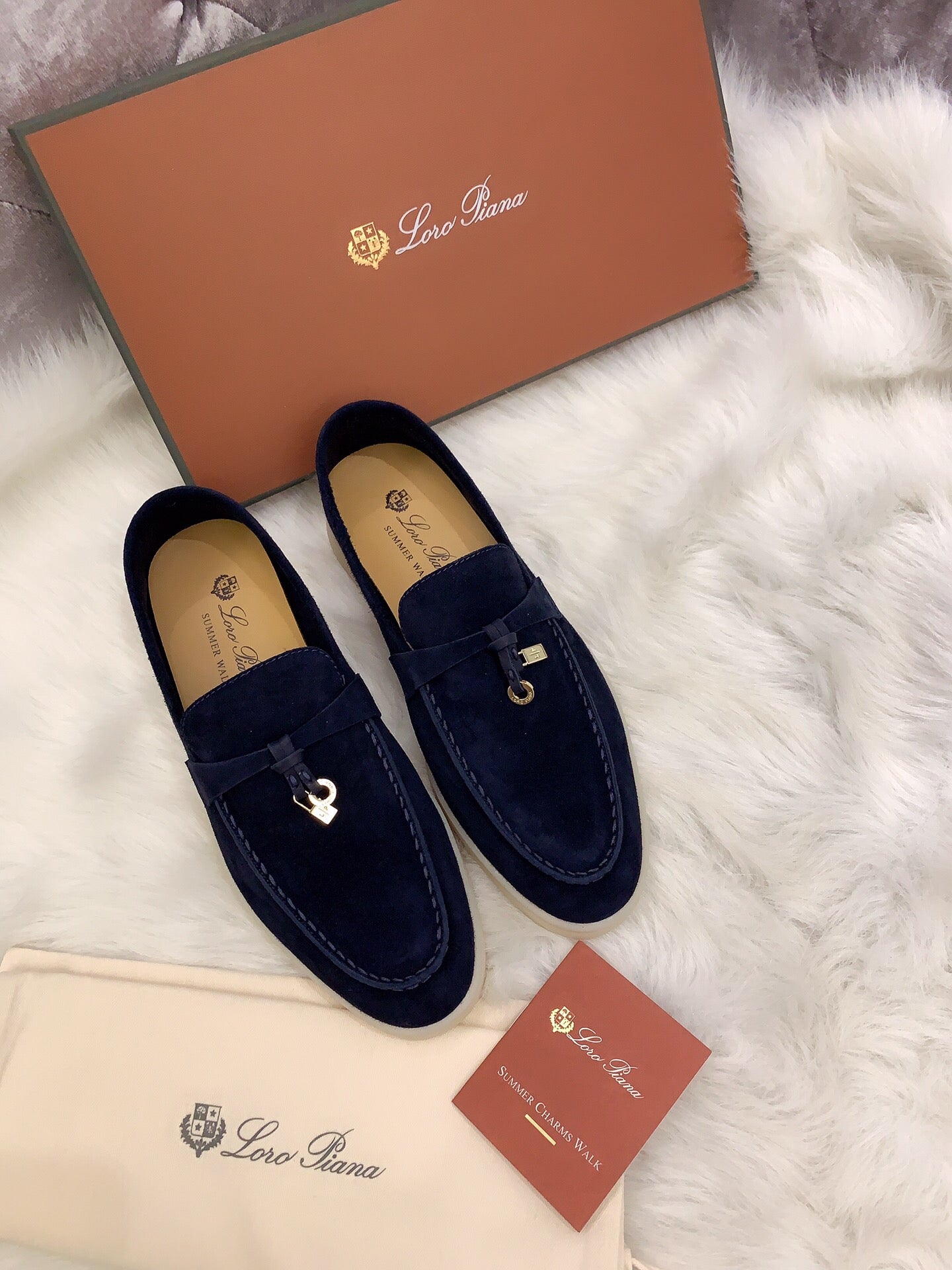 Loro Piana Summer Charms Walk Loafers Dark Navy
