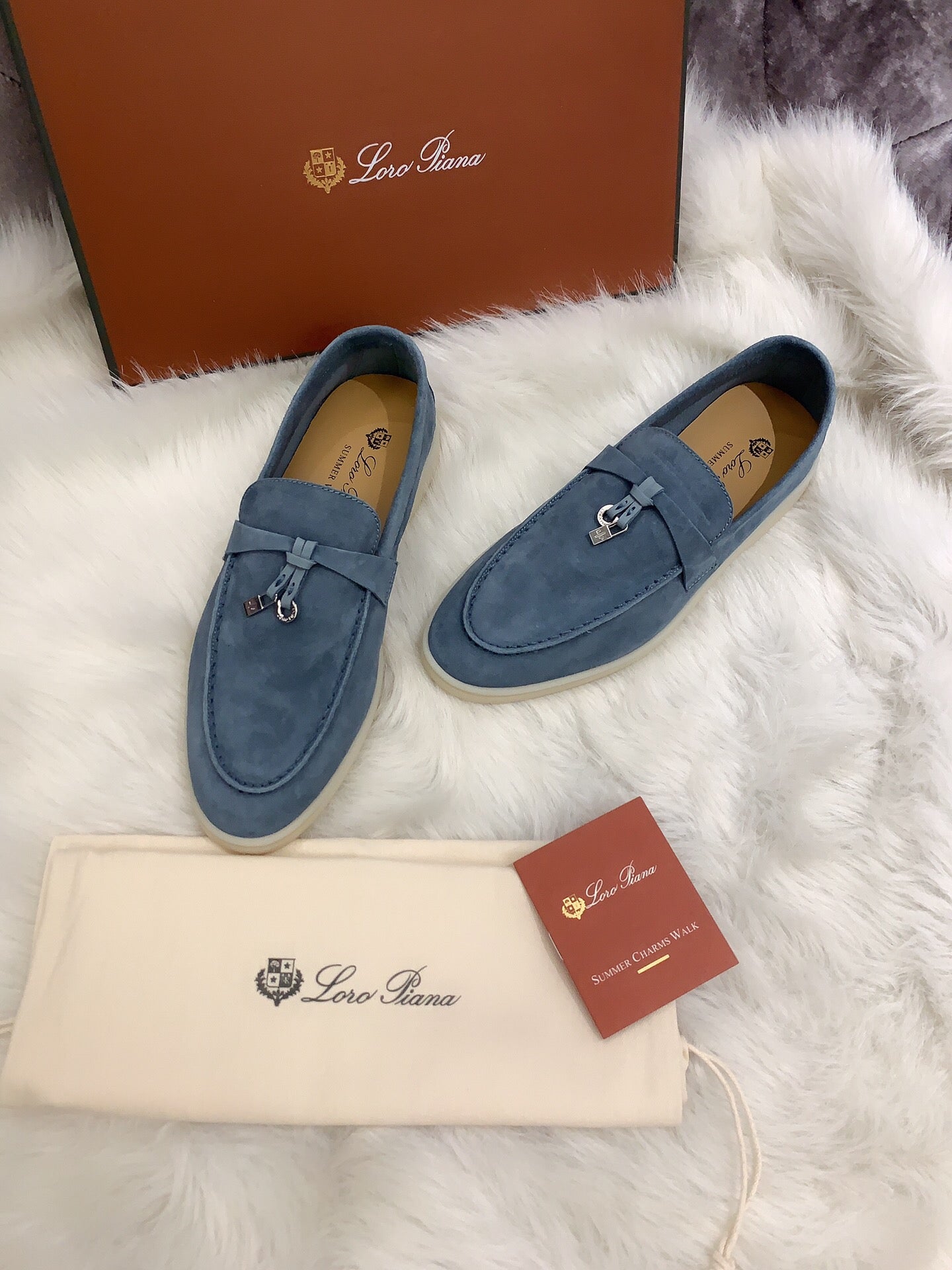 Loro Piana Summer Charms Walk Loafers in Grey