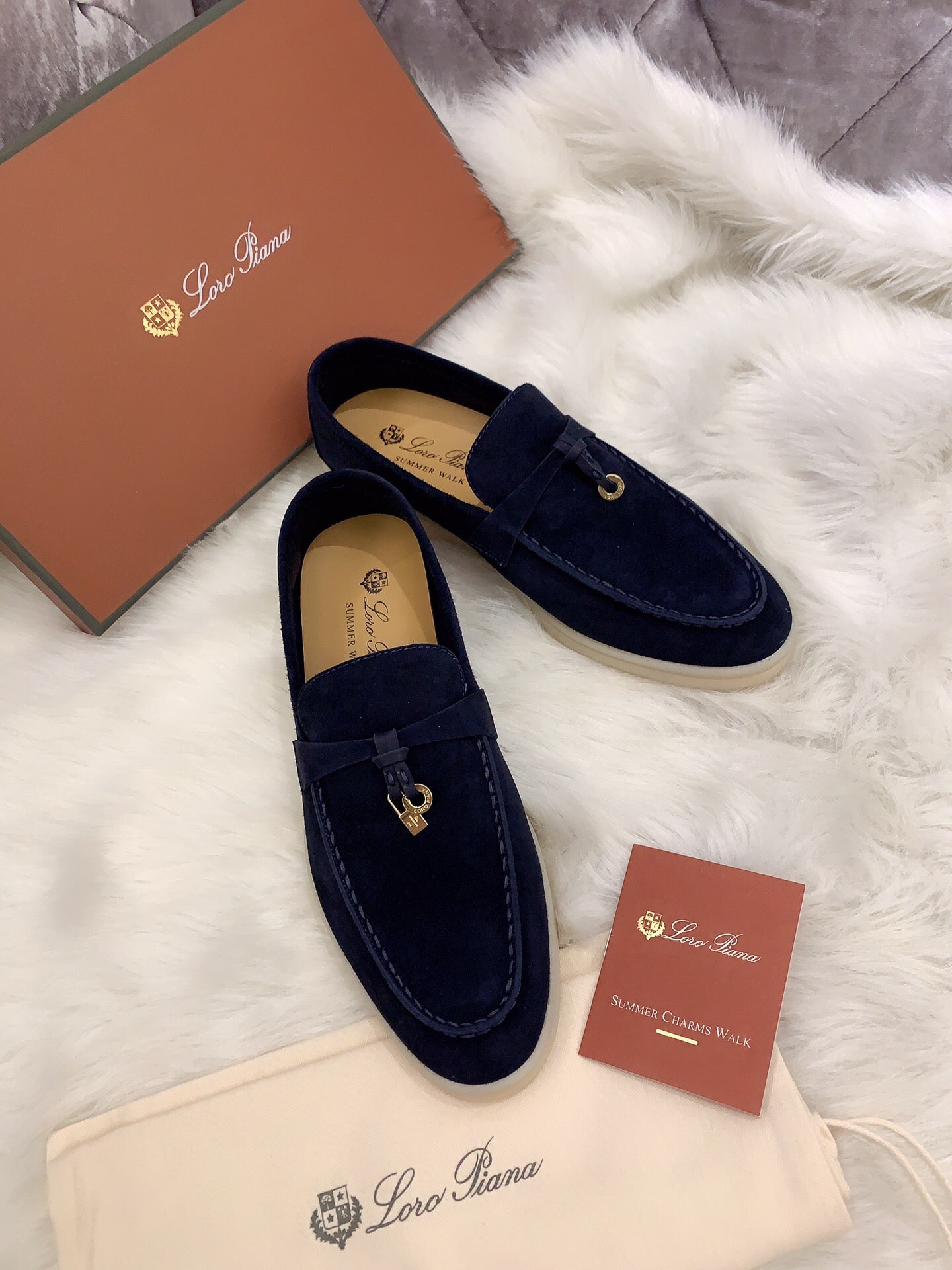 Loro Piana Summer Charms Walk Loafers Dark Navy