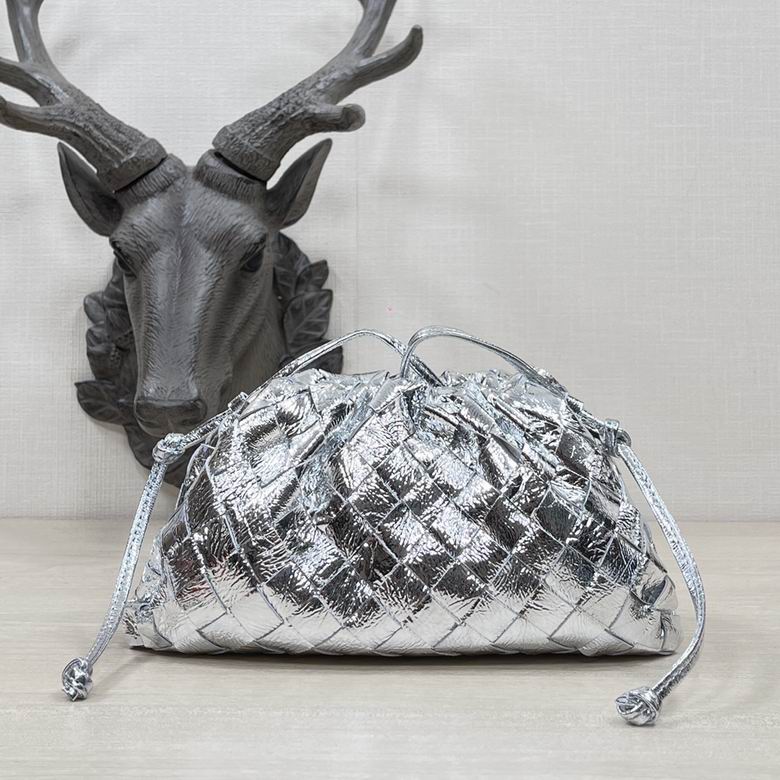 Bottega Veneta Metallic Silver Mini Pouch Clutch
