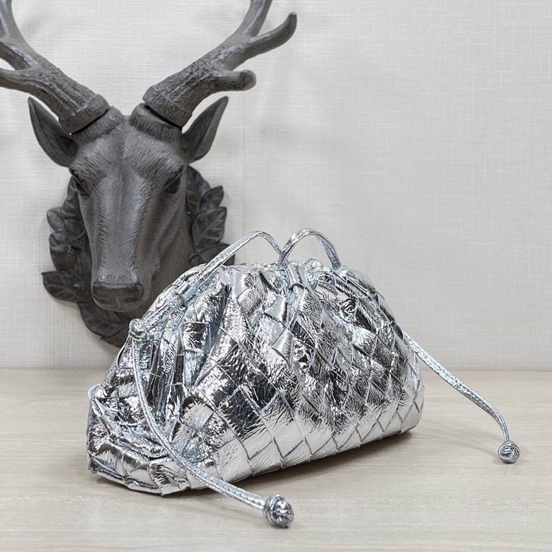Bottega Veneta Metallic Silver Mini Pouch Clutch
