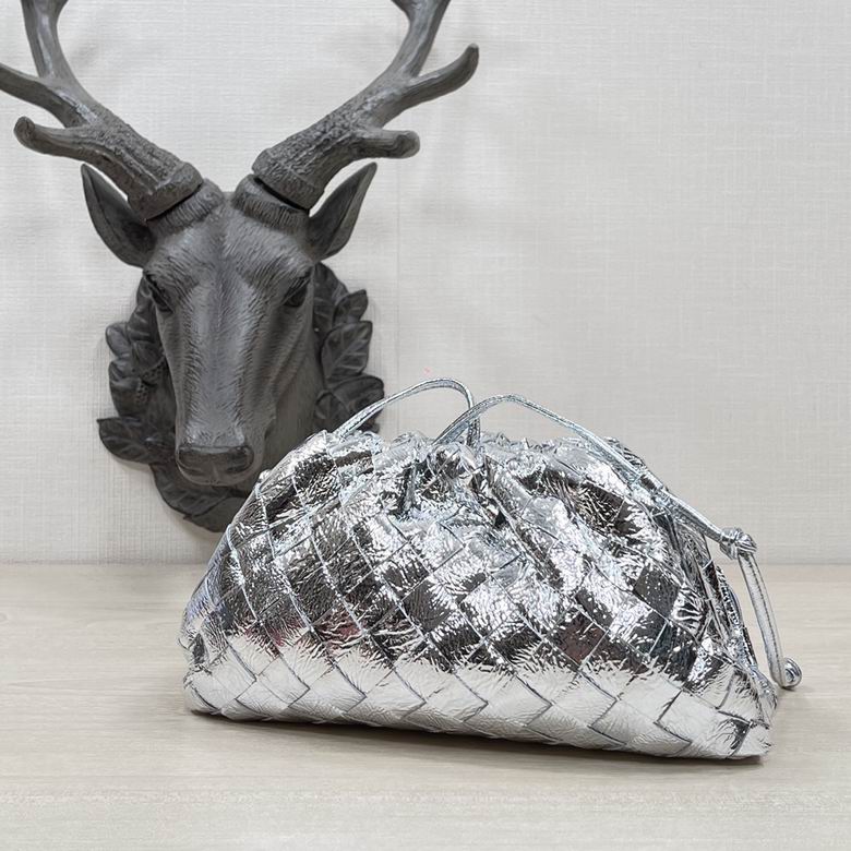 Bottega Veneta Metallic Silver Mini Pouch Clutch