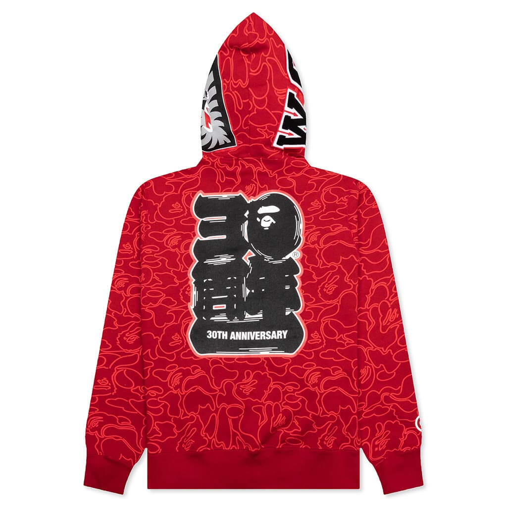 A BATHING APE BAPE 30TH ANNIVERSARY LINE CAMO SHARK FULL ZIP HOODIE - RED