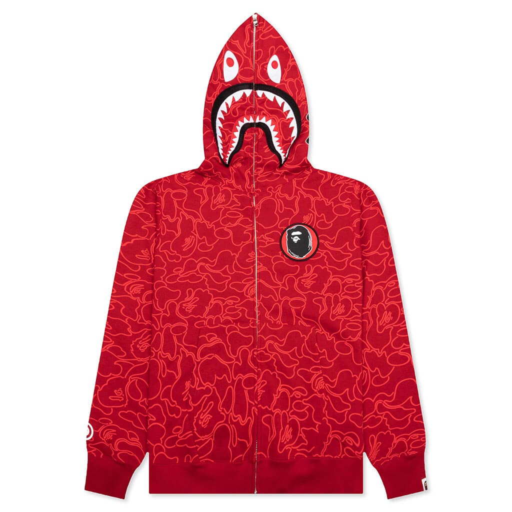 A BATHING APE BAPE 30TH ANNIVERSARY LINE CAMO SHARK FULL ZIP HOODIE - RED