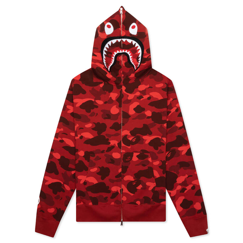 A BATHING APE COLOR CAMO SHARK FULL ZIP HOODIE - RED