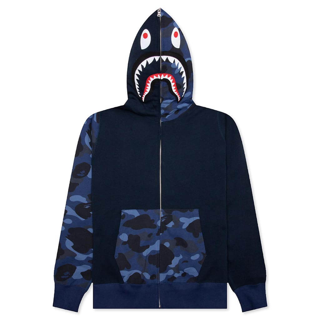A BATHING APE COLOR CAMO SHARK FULL ZIP HOODIE - NAVY