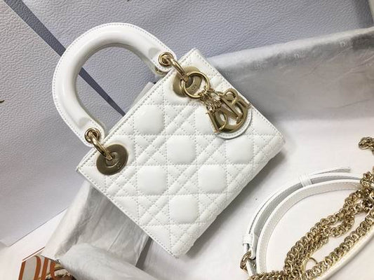 Dior Small Lady D in White Lambskin Gold Hardware