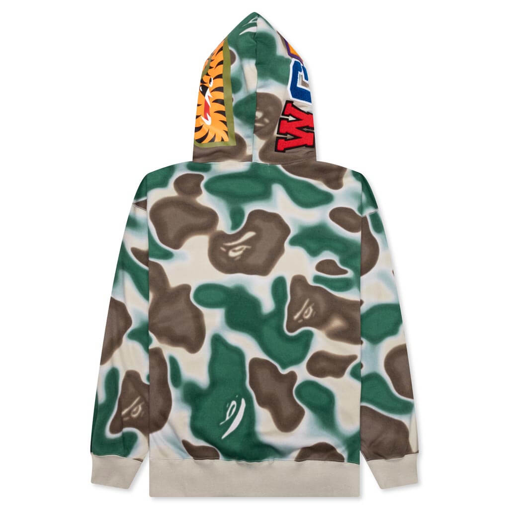 A BATHING APE LIQUID CAMO SHARK RELAXED FIT FULL ZIP HOODIE - OLIVE DRAB