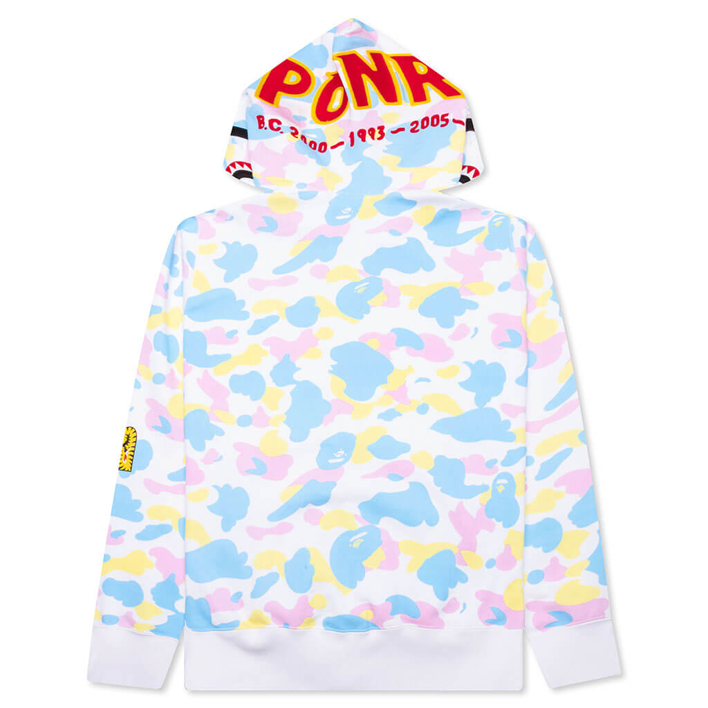 A BATHING APE NEW MULTI CAMO 2ND SHARK FULL ZIP HOODIE - WHITE