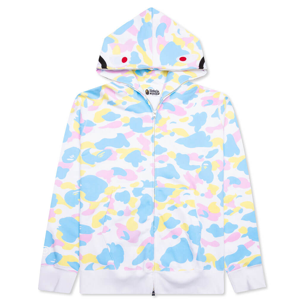 A BATHING APE NEW MULTI CAMO 2ND SHARK FULL ZIP HOODIE - WHITE