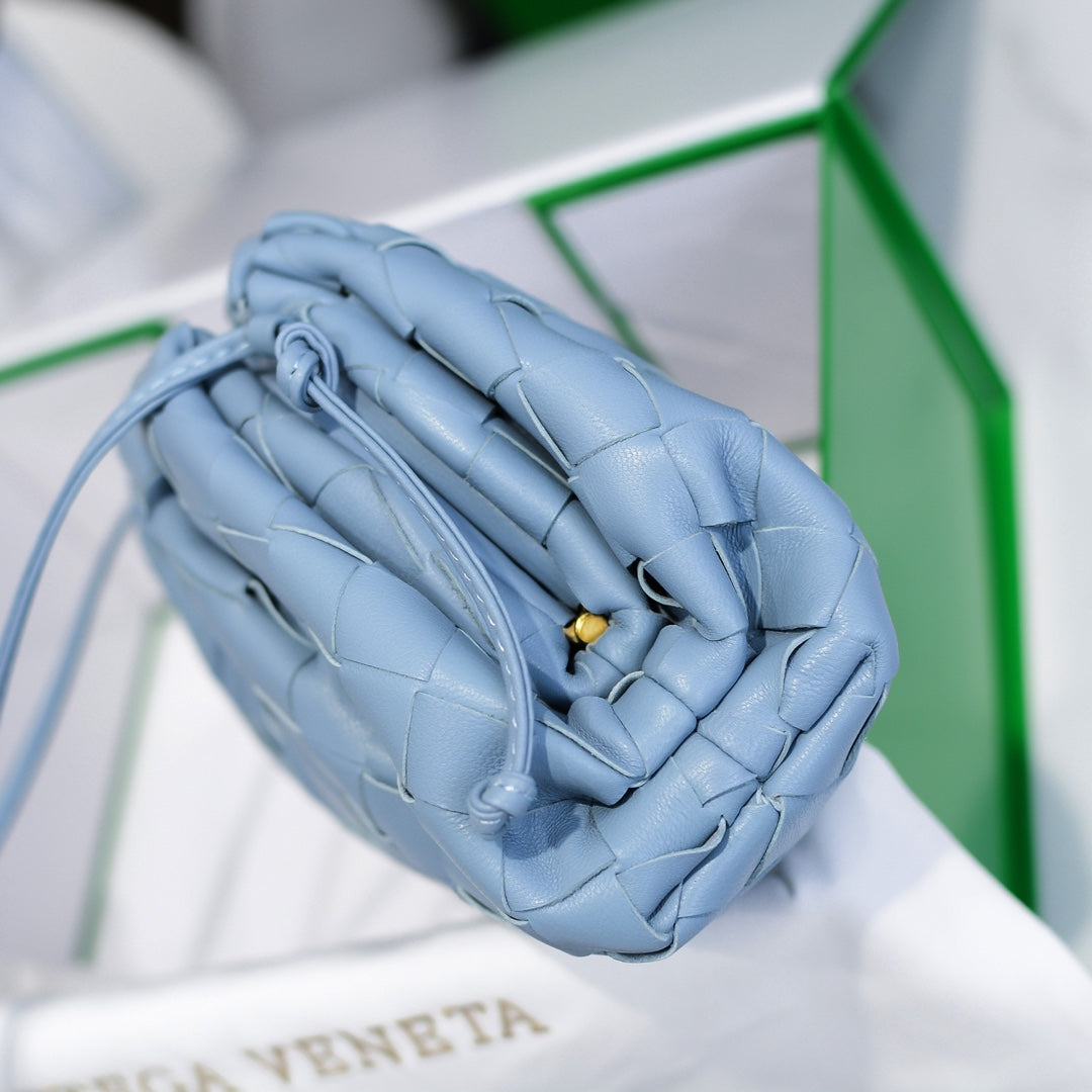 BOTTEGA VENETA Sky Blue Lambskin Mini Pouch