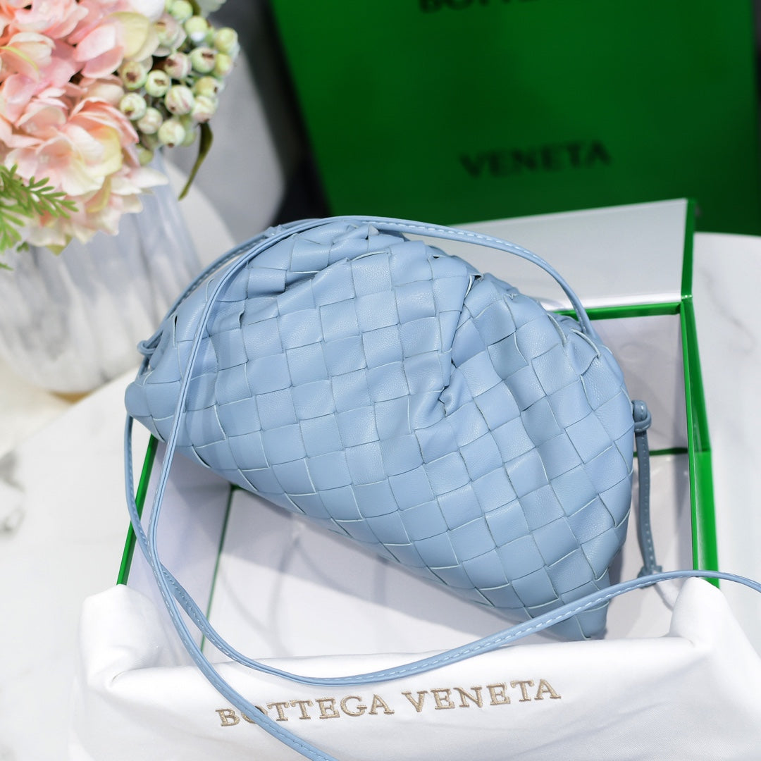 BOTTEGA VENETA Sky Blue Lambskin Mini Pouch