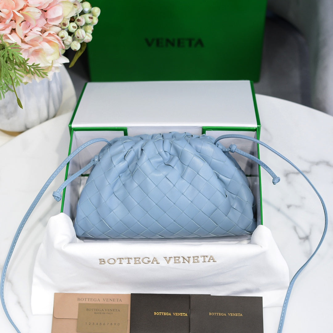 BOTTEGA VENETA Sky Blue Lambskin Mini Pouch