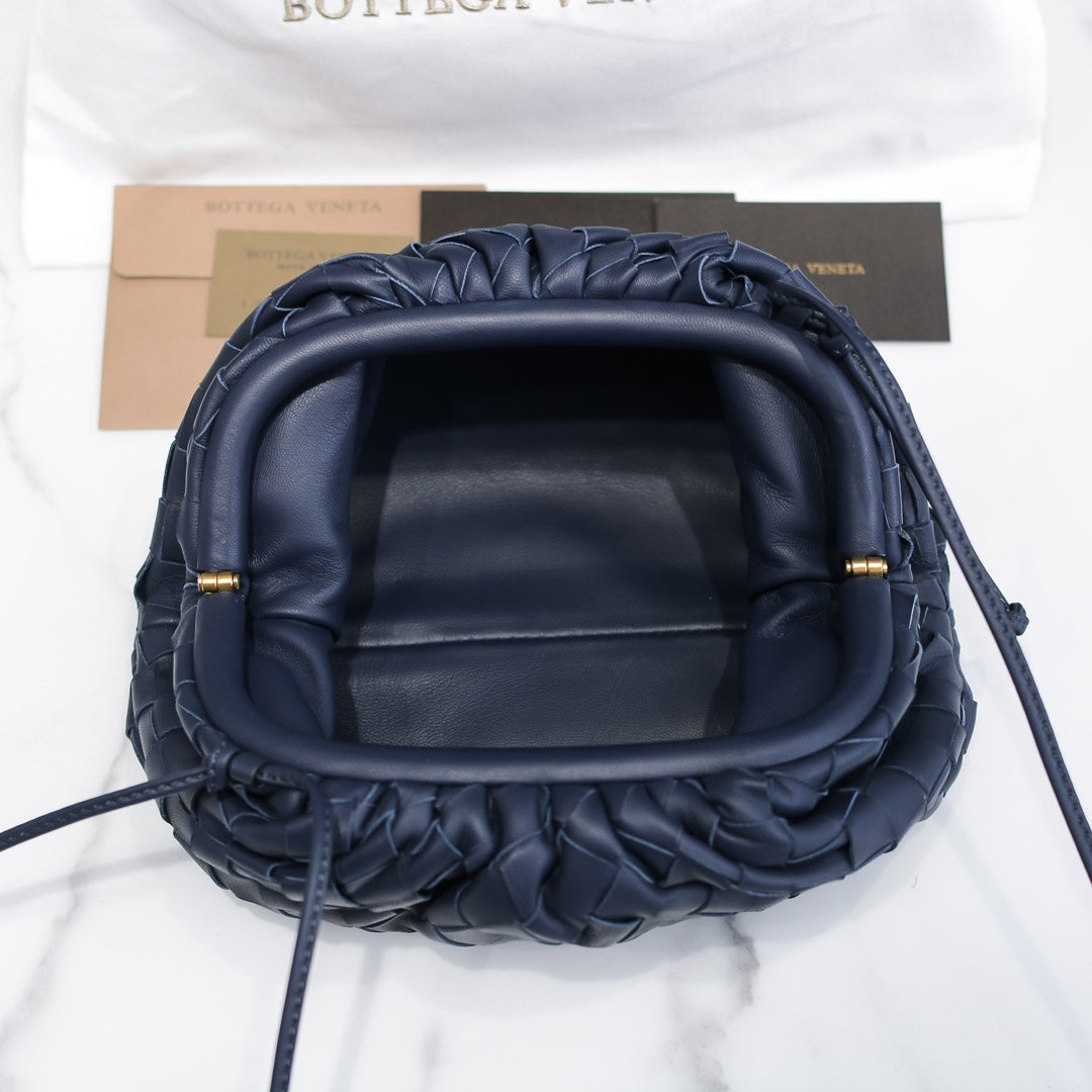 BOTTEGA VENETA Dark Blue Lambskin Mini Pouch