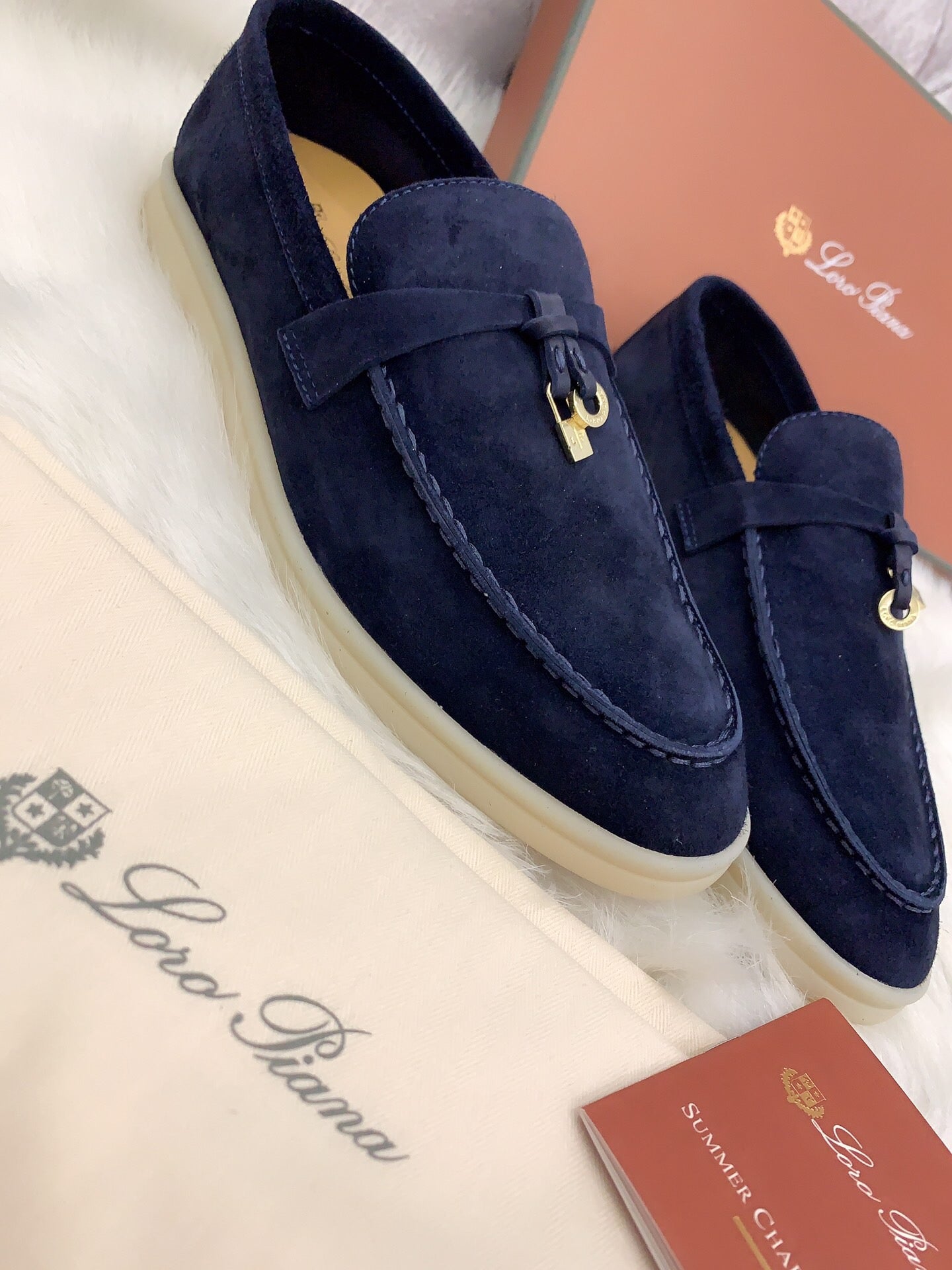 Loro Piana Summer Charms Walk Loafers Dark Navy