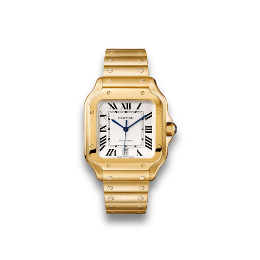 Cartier De Santos white Dial 39 mm, Yellow Gold bracelet