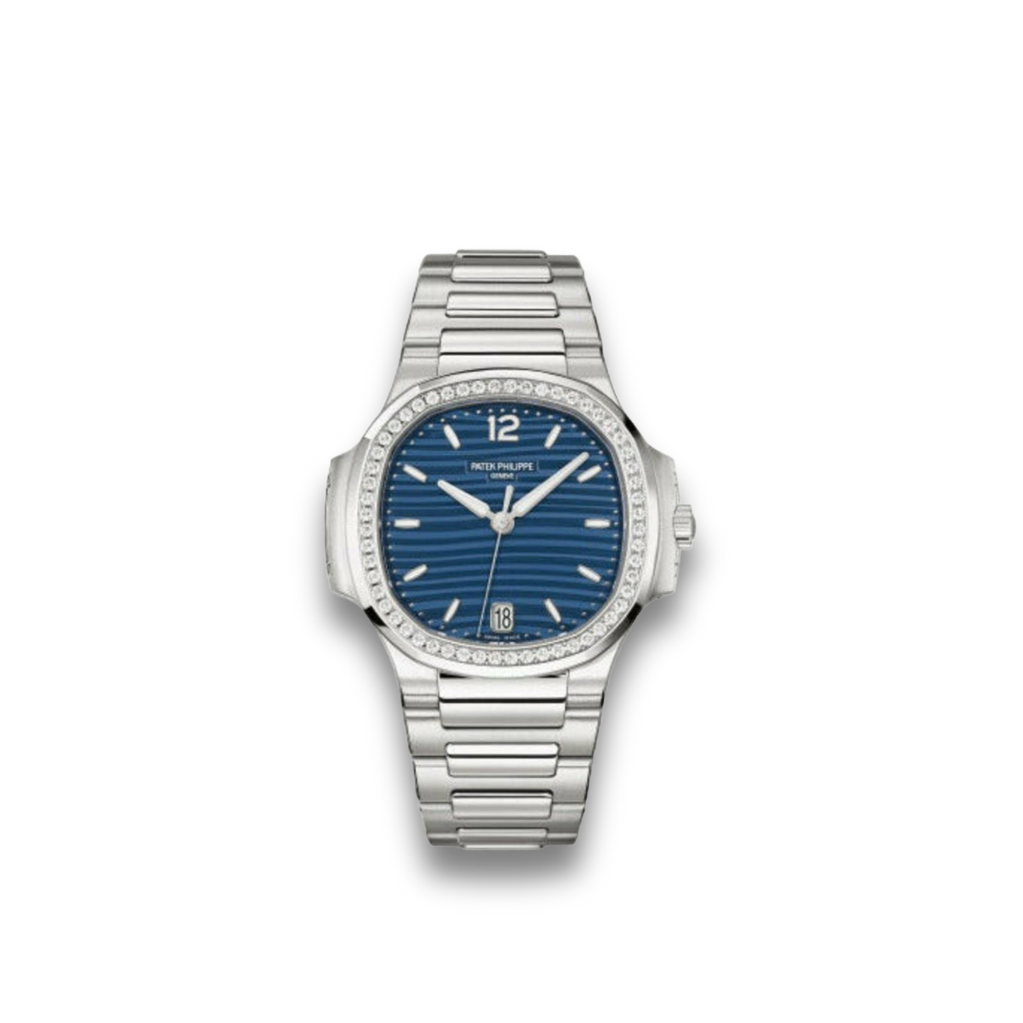 Patek Philippe Nautilus 7118/1200A Ladies Blue Dial Zircon Bezel Stainless Steel